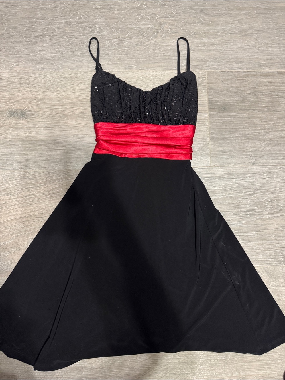 Black Dress with Red Satin Waistband
